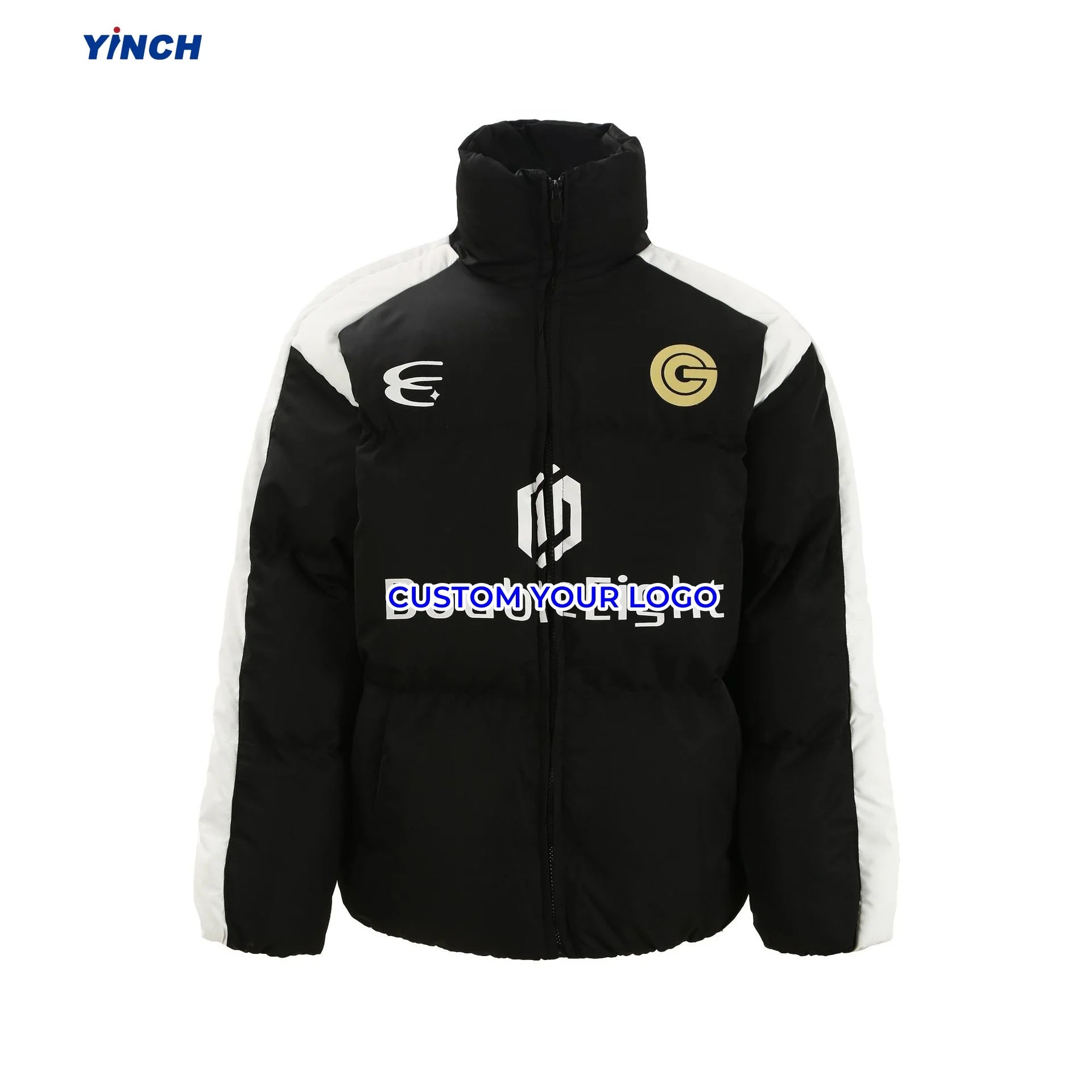 For Winter Thickened Letter Printed Canvas Padded Street Stand Collar Puffer Cotton Filled Jacket for Men