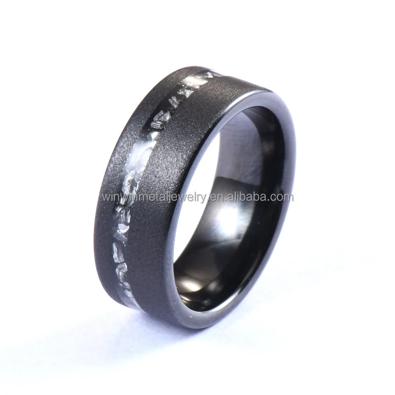 8mm Black Plated Sandblasted Tungsten Wedding Ring Unisex Promise Band Crushed Meteorite Shaving Geometric Anniversary Party
