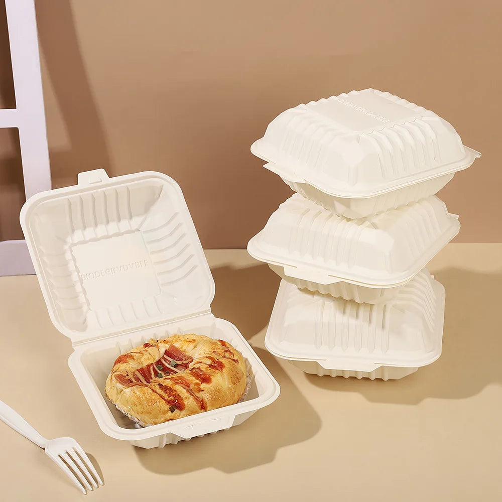 Cornstarch Meal Container 6 Inches Thickened Hamburger Box Disposable Lunch Box Environment Friendly CornStarch For Food Packing