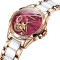 JSDUN 8820 OEM  Luxury Hollow  White Ceramic Strap Fashion  Elegant Waterproof  Lady Women  Automatic Mechanical Watch