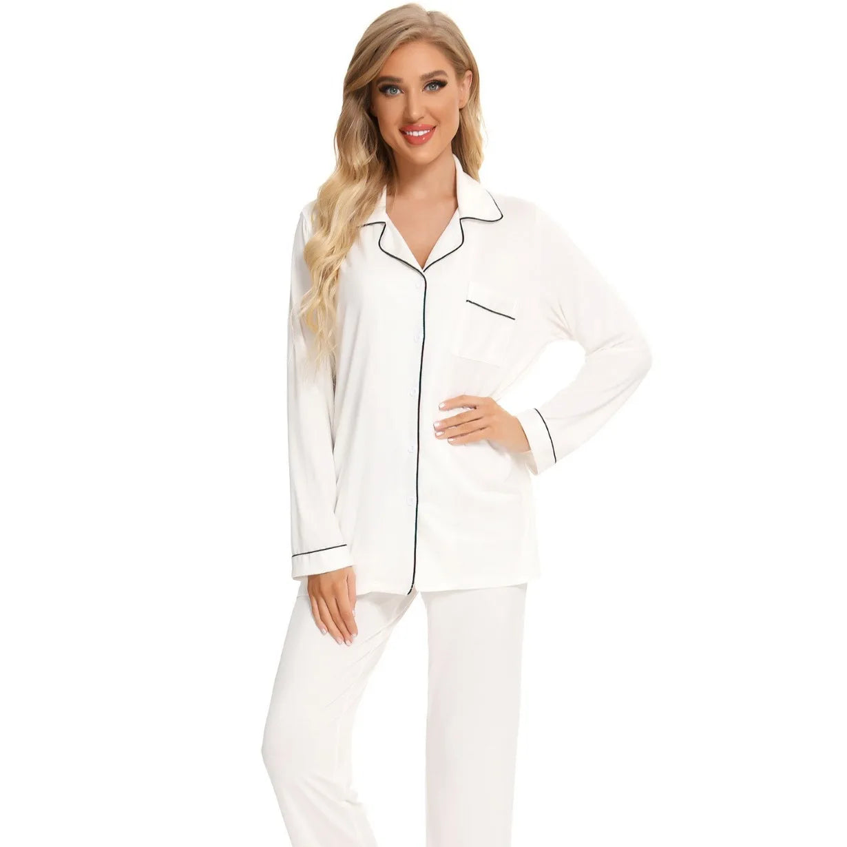 PIJAMA ABERTO Ladies Long Modal Pajamas Set Luxury Modal Pyjamas Set Women Sleepwear Charm Pajamas Button Down