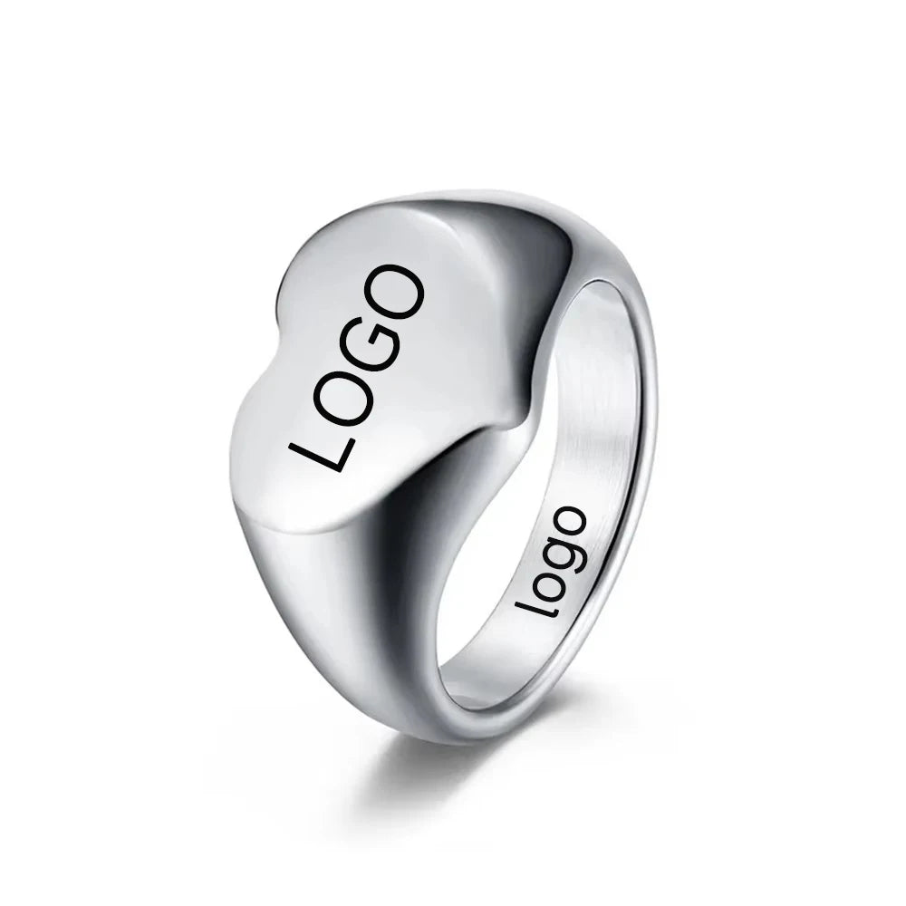 New 12mm Stainless Steel Ring Silver Gold Simple Cast Heart Shaped Love Couple laser logo Stainless Steel Ring Finger Rings 740
