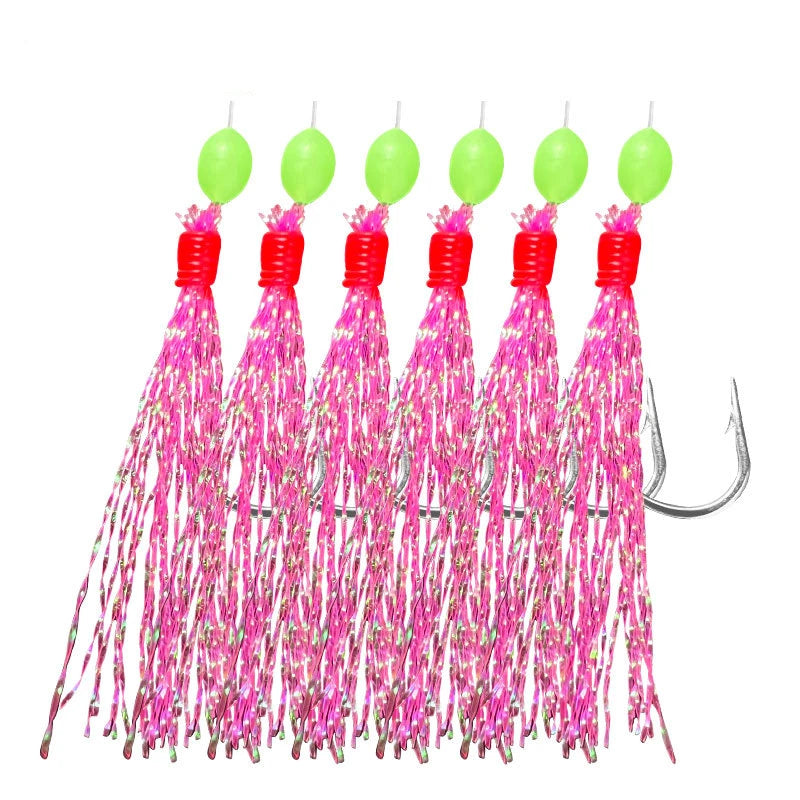 Factory Sale Sabiki 6 Hook/Bag Rainbow Skin Silk String Hook Fishing Lure Saltwater Freshwater Bait Rig Tackle