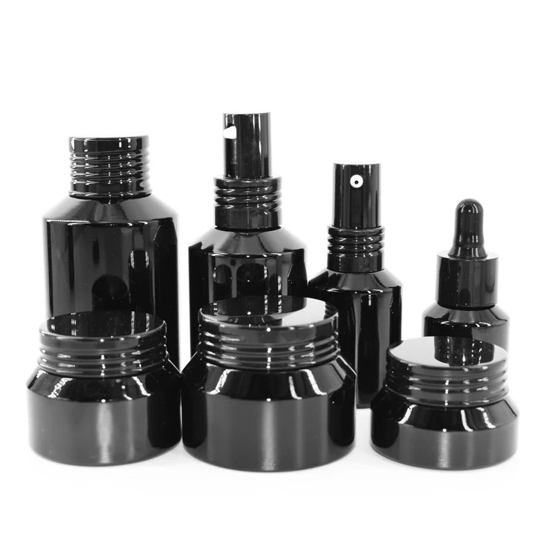 Frosted Matte Black Round Special-shaped Cream Glass Pump Bottle and 30ml 60ml 200ml Cosmetic Jars Packaging for Lotion