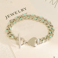 Customize Mexico Stainless Steel Girl Enamel Cuban Link Chain 316L Tennis Heart Shaped Bracelet for Women&Men's Party Outfit