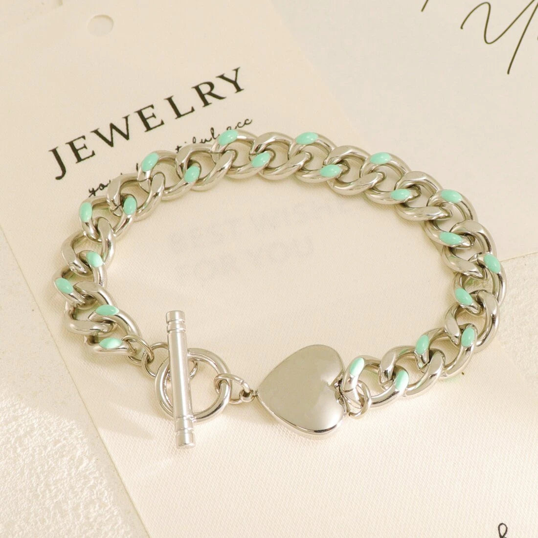 Customize Mexico Stainless Steel Girl Enamel Cuban Link Chain 316L Tennis Heart Shaped Bracelet for Women&Men's Party Outfit