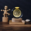 Hot Sale Custom 60mm 3D Laser Engraved Crystal Galaxy Ball with Warm Wooden Led Light Base