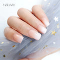 Reusable 24 Pcs Short Square Glossy Ombre Nude Press on Fake Nails White French Tip Nails