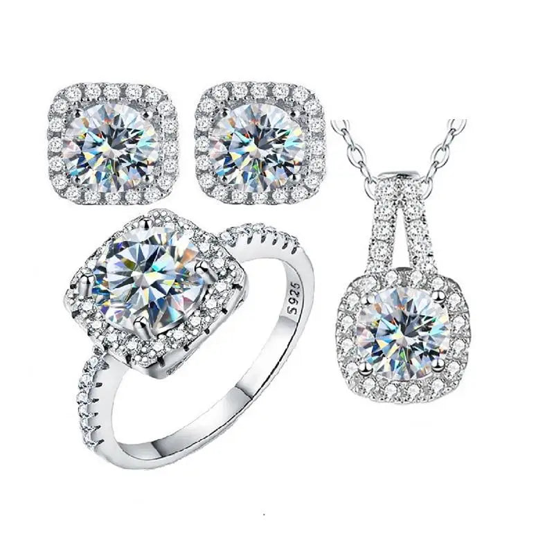 Wholesale GRA VVS1 D Color Moissanite Ring Necklace Earring Jewelry Set 925 Sterling Silver Rhodium Plated Women Fine Jewelry