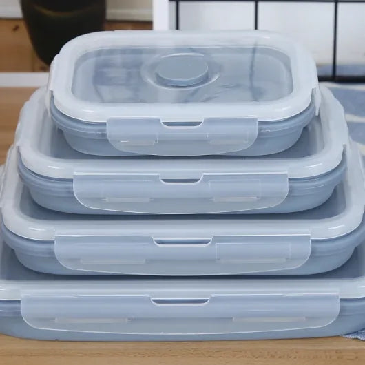4 Pcs BPA Free Food Grade Silicone Folding Microwavable Food Containers Collapsible Lunch Box Set Silicon Food Storage