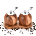 Elegant 2-Piece Wood Spice Grinder Set Sphere Shape Salt and Pepper Shakers with Ceramic Corer for Home Kitchen Use