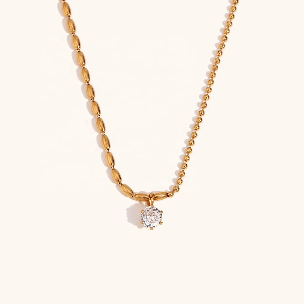 Dingran New Arrival Zircon Pendant Necklace Gold Plated Asymmetrical Bead Chain Necklaces for Women