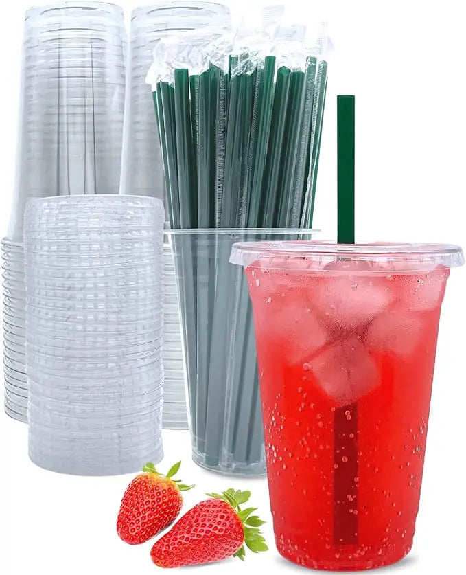Kingstar PET Plastic Cups 12-32 Oz Clear Disposable with Lids & Custom Logo for Dessert & Communion Use