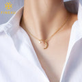 Fashion Jewelry Pendentif Collier Lune Stainless Steel 18K Gold Plated Crescent Moon and Star Necklace