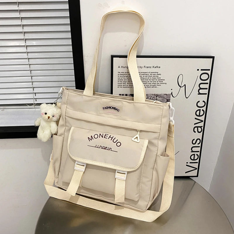 Large Capacity Women Crossbody Bags College Girls Class Book Tote Handbags Simple Ladies Portable Letter Print Shoulder Bag