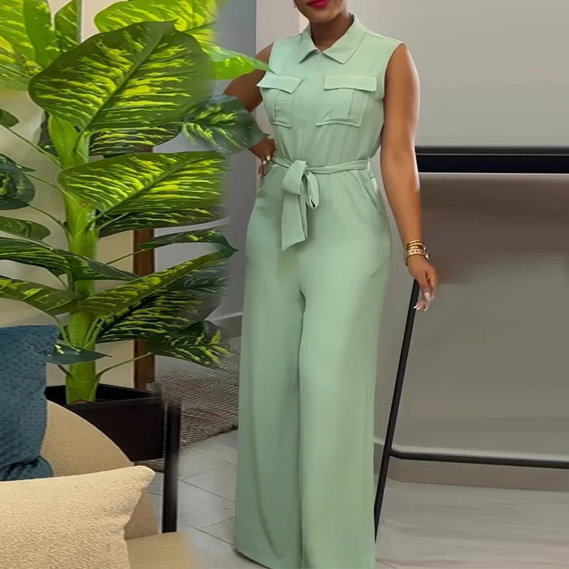 Liu Ming Clearance Sales Women New Fashion Sleeveless Loose Wide Leg Casual Jumpsuit