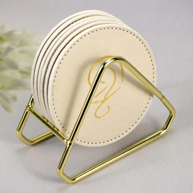 Factory Wholesale Custom Cup Coaster 9cm/3.5'' PU Leather Blank Coaster Modern Decoration Drink Coaster Set With Holder Stand