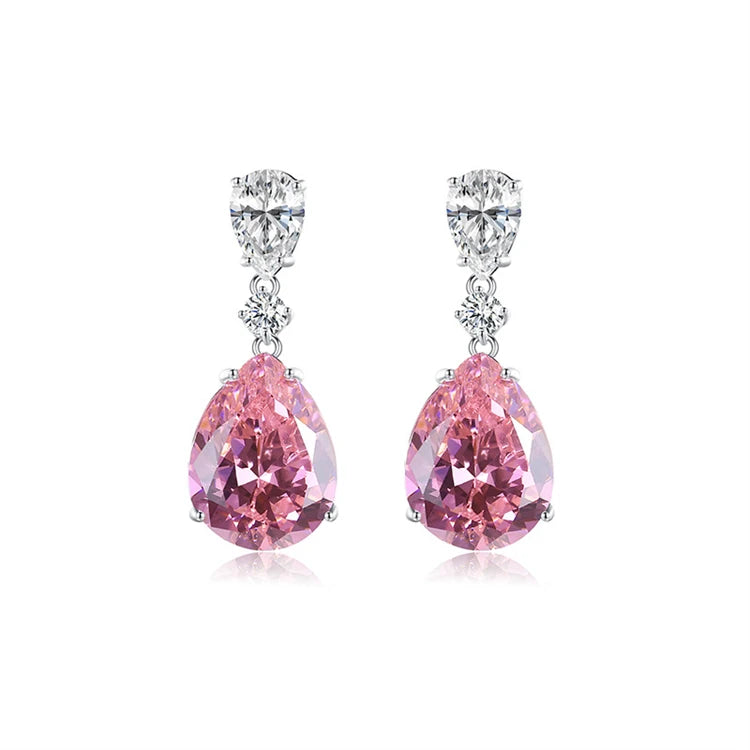 Trendy Jewelry 925 Sterling Silver Big Pink Diamond Gemstone Drop Earrings for Women