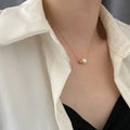 Korean Simple Gold Plated Good Round Pearl Pendant Necklace Stainless Steel Necklace for Women Jewelry