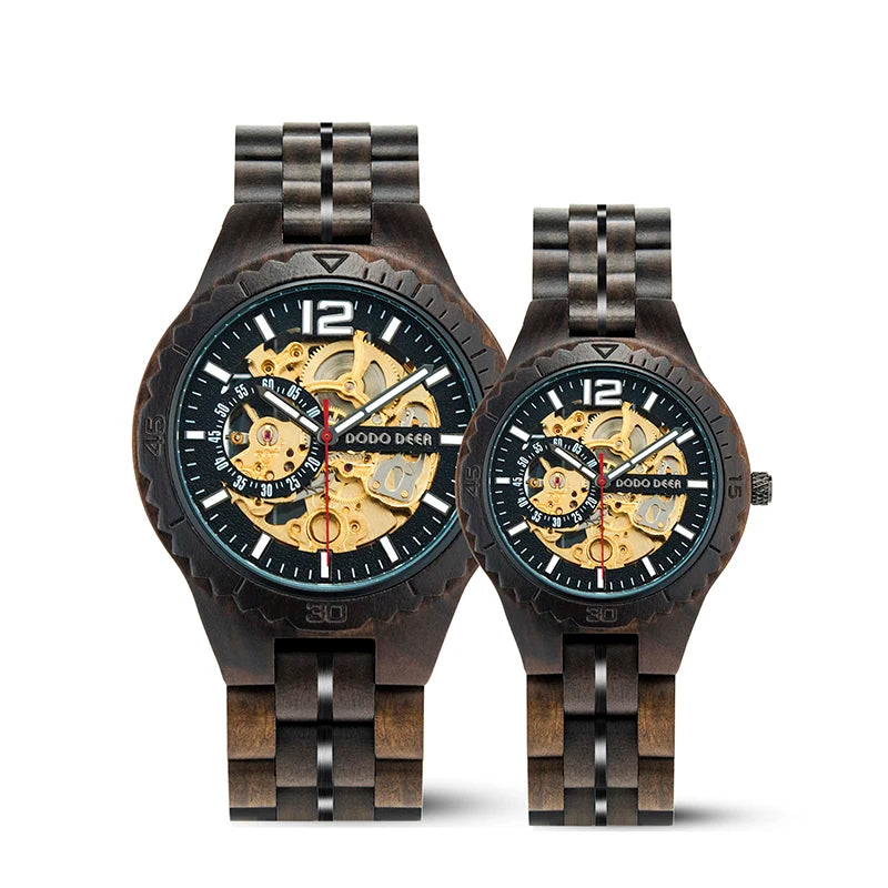 2026 US Europe Hot Sale Ready Ship Waterproof Black Automatic Couples Wood Watches for Men and Women Luminous Pointer