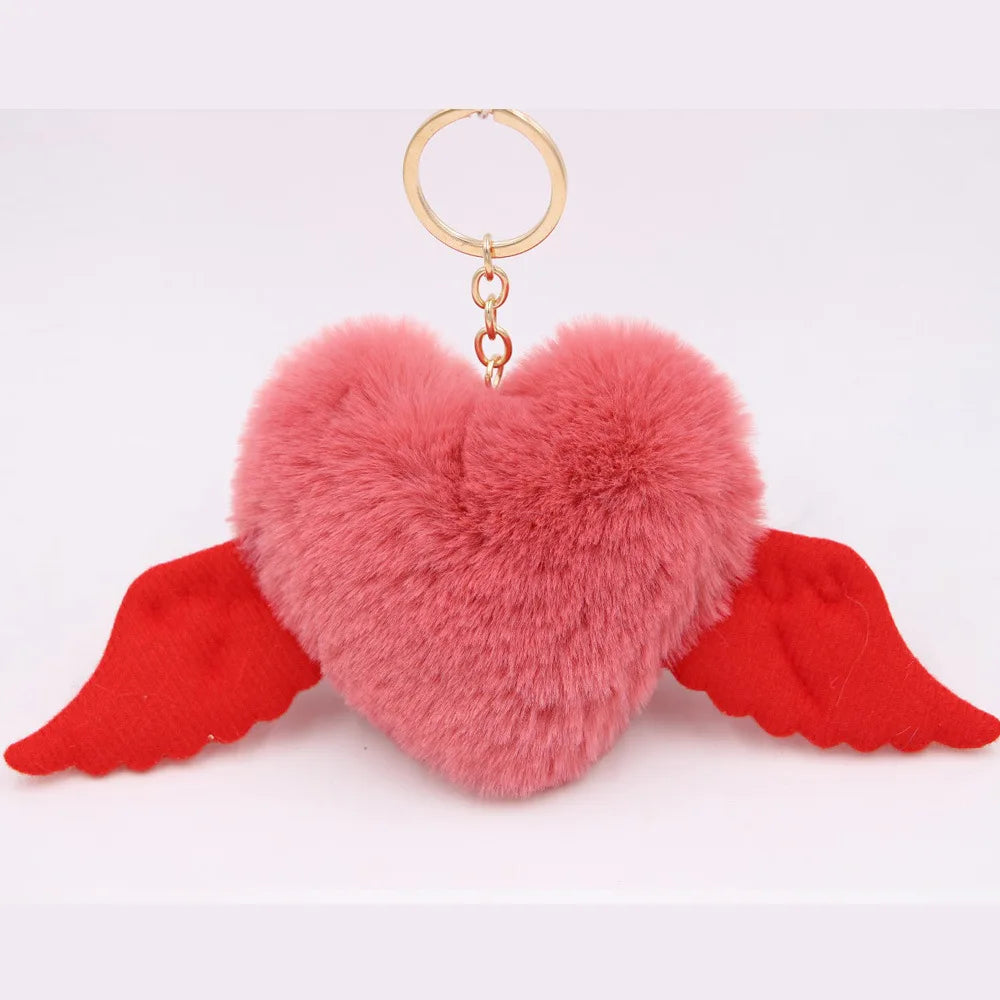 Wholesale Multi-color Heart-shaped Plush Ball Keychain New Cute Design Bag Decoration Pendant Plush Ball Love Keychain