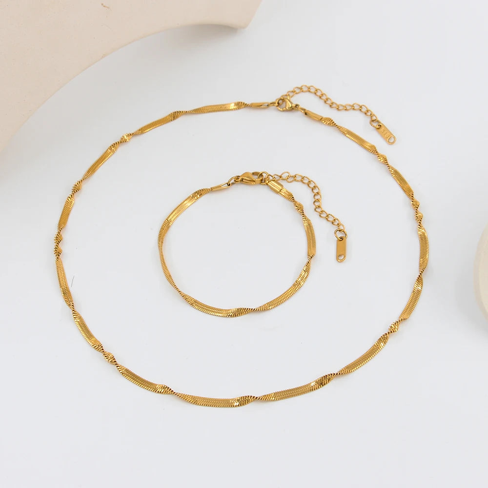 Stainless Steel Twisted Blade Chain Necklace Set Wave Snake Chains Necklaces Unisex Vintage Punk Hip Hop Jewelry Sets