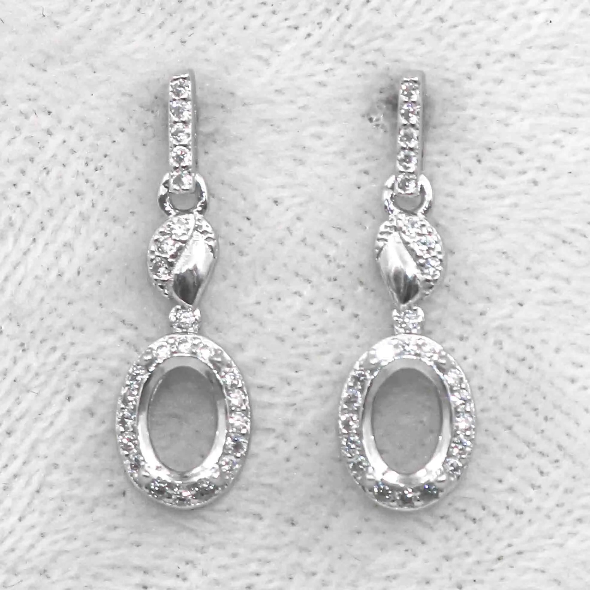 Sterling Silver 5*7mm Semi Mount Stud Eardrops Empty Frame Support Blank Setting S925 Base Without Center Stone DIY for Inlay