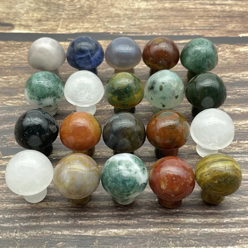 Wholesale Natural Crystal Carved clear Quartz Mushrooms Small Size Mix Material Crystal Mushroom for Home Decoration