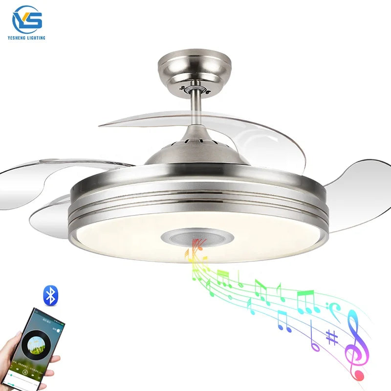 729S Ceiling Fan with LED Light 36W DC Motor with Speaker 3 Color with Memory Retractable Blades Ceiling Fan Suppliers