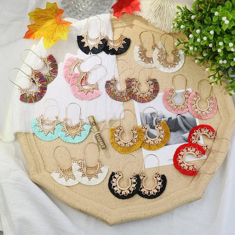 Tongxin New Geometric Gold Accessories Tassel Earrings Boho Colorful Earrings for Women