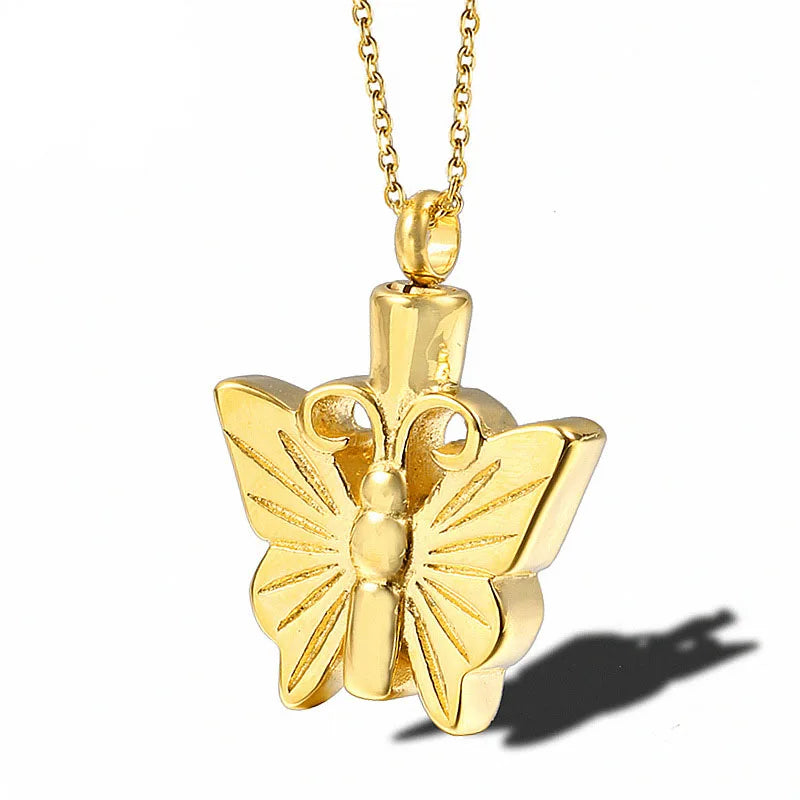 Keepsake Funeral Stainless Steel butterfly Pendant for Cremation Ashes Urn Fine Necklace Jewelry