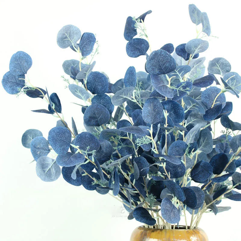 O-X0163 Factory Wholesale Wedding Flowers Artificial Eucalyptus Leaves Branch Artificial Eucalyptus Leaves Stems Green Blue