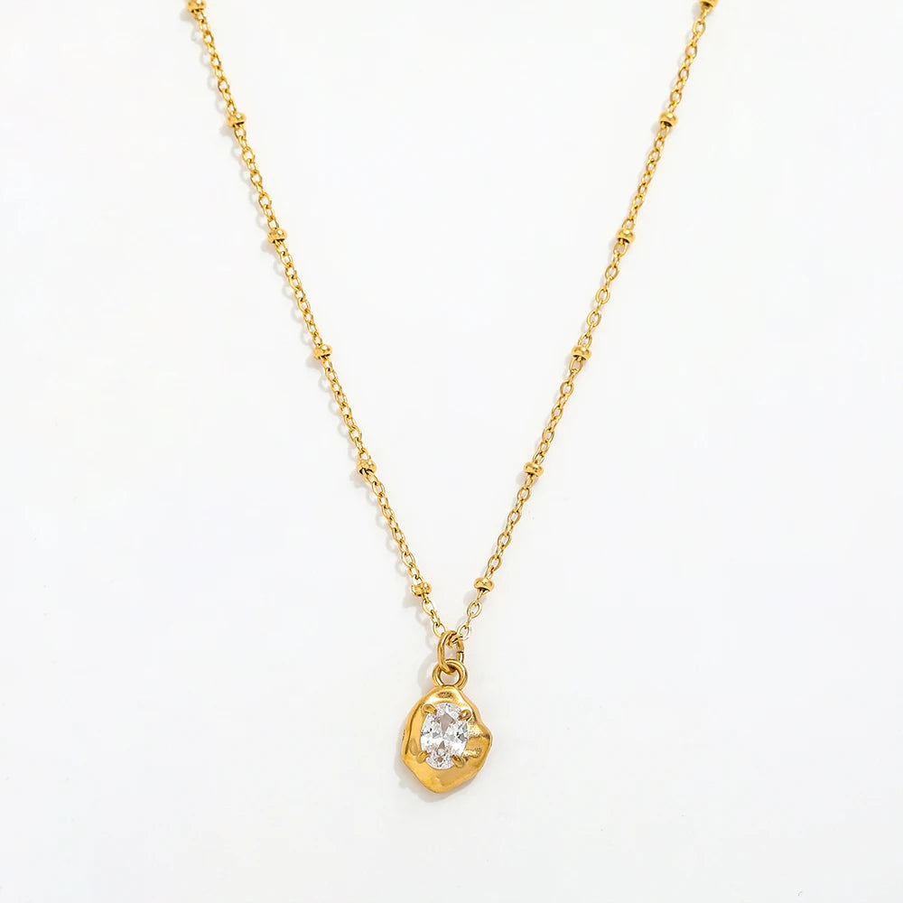 Joolim 18K Gold Plated Irregular Zirconia Pendant Bead Necklace Stainless Steel Tarnish Free Fashion Jewelry