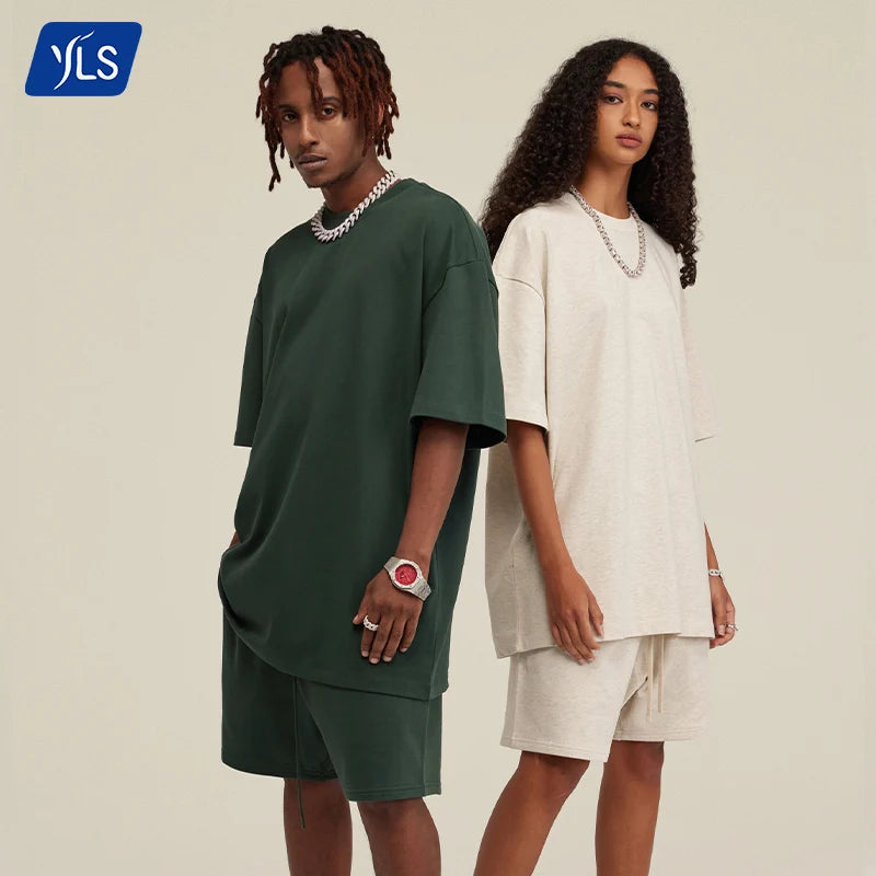 YLS Custom Men's Two-Piece Gym Set Plus Size Summer Workout Clothing 100% Cotton Short and Shirt for Fitness