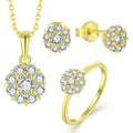 925 Sterling Silver Women's Flower Jewelry Set Gold Plated Cute Ring Earrings Necklace Custom Stone with Zircon for Gift