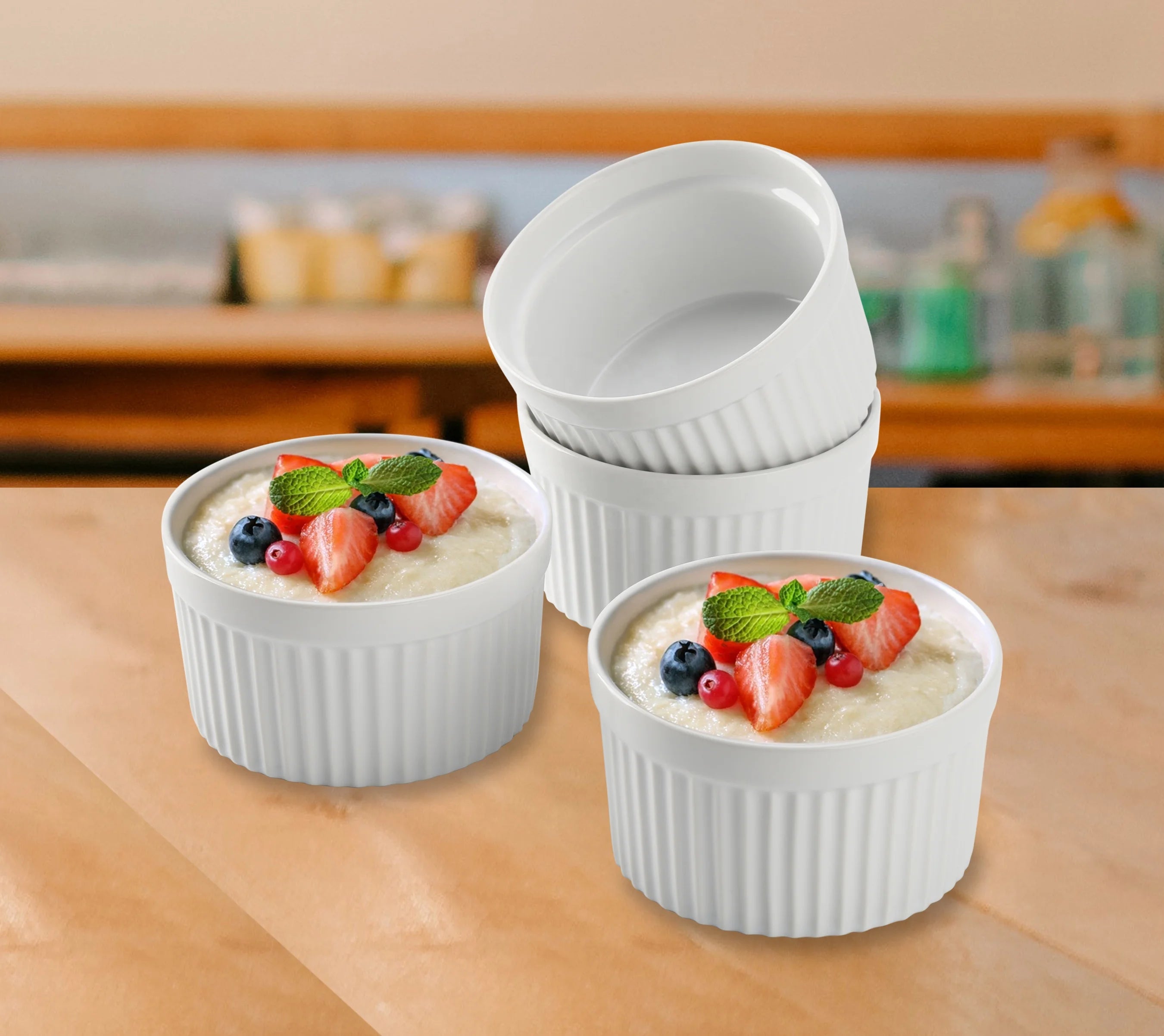 Creme Brulee Making Set - 4 Porcelain Ramekins 11cm Ceramic Ramekins Bowl