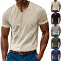Summer Trendy Breathable Loose Casual Style Corduroy Short Sleeve Solid V-Neck Men's T-Shirt