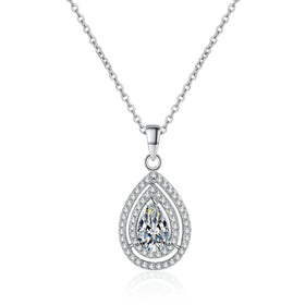 Hot 925 Sterling Silver Luxury Hip Hop Full Diamond Clavicle Wedding Droplet Pear Shaped Moissanite Diamond Pendant Necklace