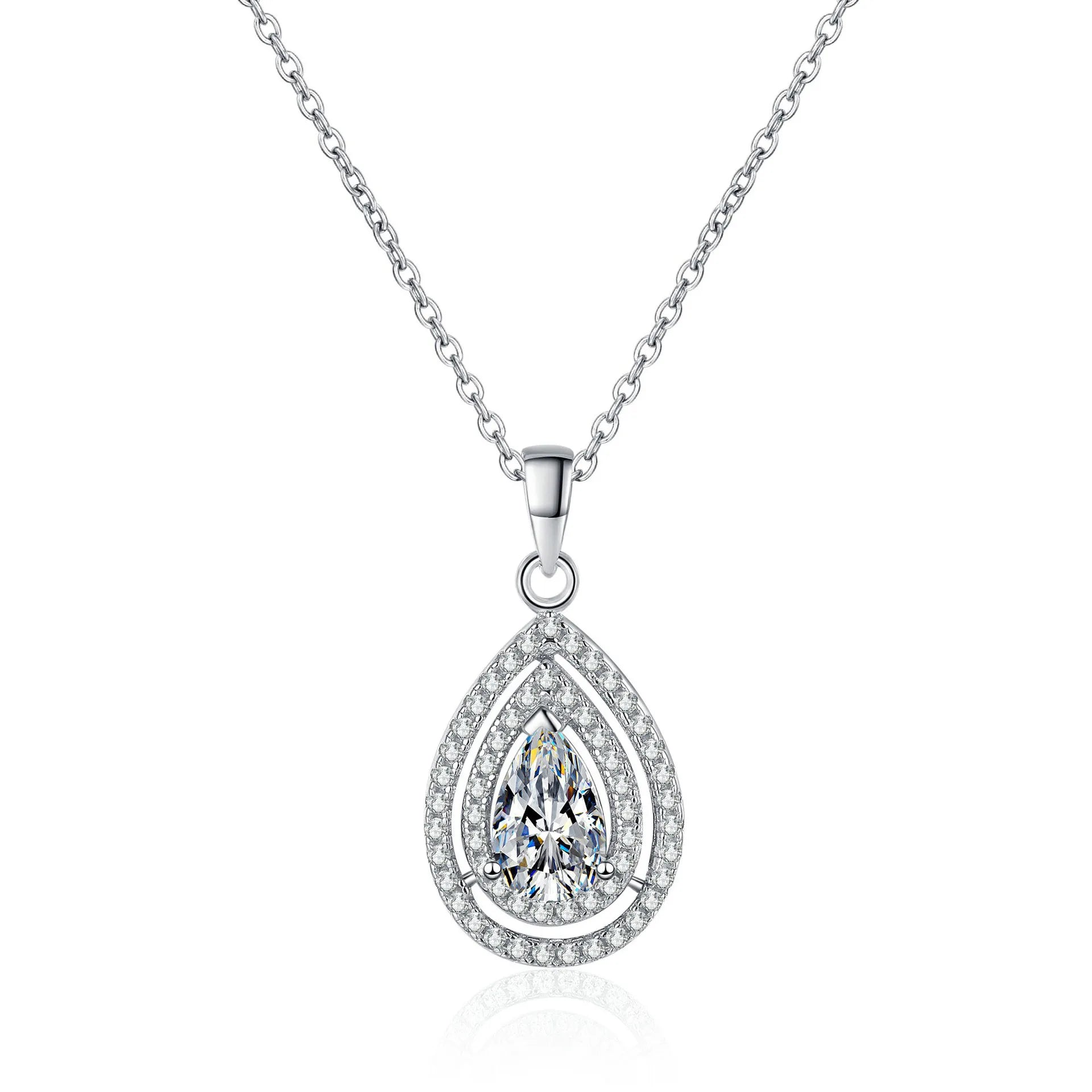 Hot 925 Sterling Silver Luxury Hip Hop Full Diamond Clavicle Wedding Droplet Pear Shaped Moissanite Diamond Pendant Necklace