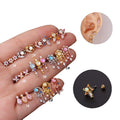 Ear Bone Studs Inlaid Colorful Zircon Screwball Stainless Steel Needle Cubic Zirconia Stud Piercing Earrings