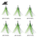 JK JSF-37-GTL High Carbon Steel 3X Strong Treble Hooks with Feather Barbs Anchor Luminous Fishing Hooks
