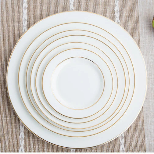 Golden Rim Eco-Friendly Hand-Painted Ceramic Dinnerware Plate Set 6''-12'' Fine Porcelain Dish for Parties