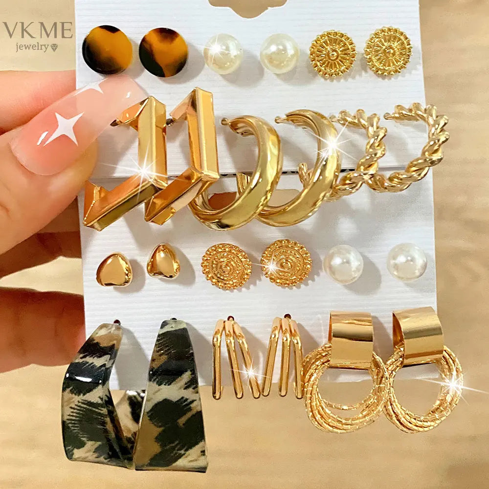 VKME Hot Selling Fashion Geometric Large Hoop Earrings Pearl Stud Earrings for Women
