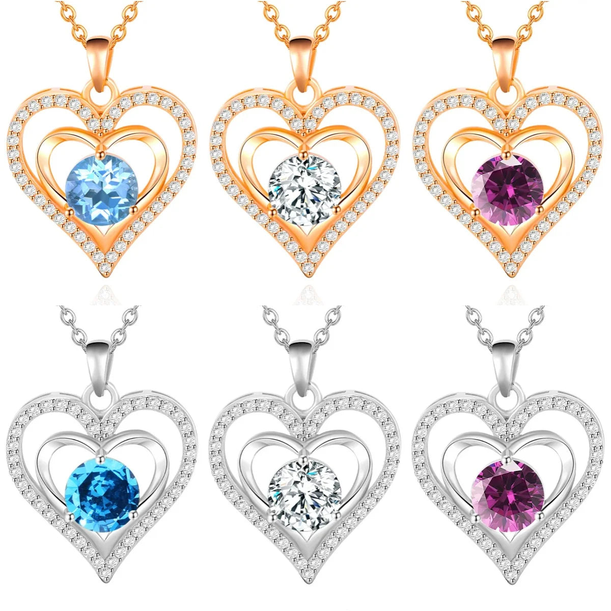 SPJ Fashion Dainty Wedding Birthday Gifts Jewelry S925 Sterling Silver Women Double Heart Pendant Necklace for Women and Girls