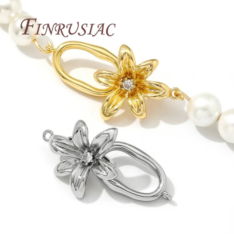 18K Gold Plated Connectors for Jewelry Fasteners Bracelets Flowers Shape Clasps Accessories DIY Needlework Zircon Pearls Beads
