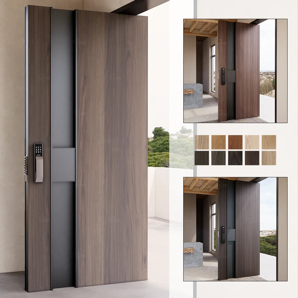 Factory Supply Customization Oversize Pivot Door Modern Flush Design Solid Walnut Wood House Main Entrance Front Entry Doors MegaBDM