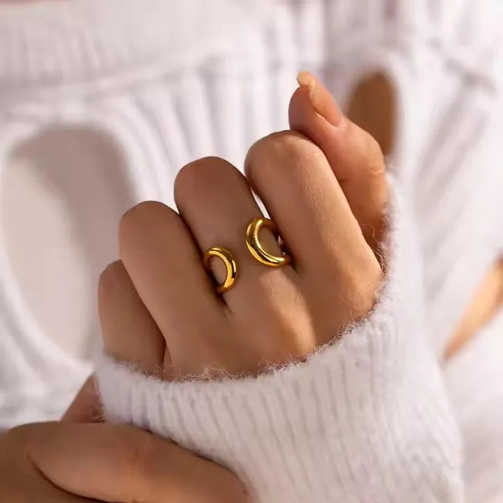Geometric Jewelry Waterproof Stainless Steel 18K Gold Plated Hollow Double Layer Opening Ring for Women and Men