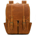 Large Capacity 16 Inch Men's Retro Cowhide Leather Backpack Vintage Style Zipper Closure Polyester Fashionable Travel School Bag