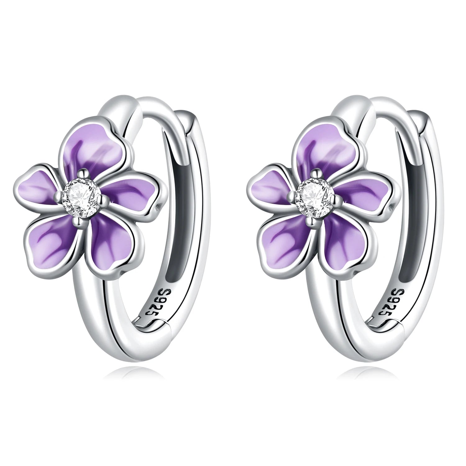 925 Sterling Silver Fashion Purple Flower Ear Buckles Fine Zircon Earrings for Women Fashion Anniversary Jewelry Gift SCE1435