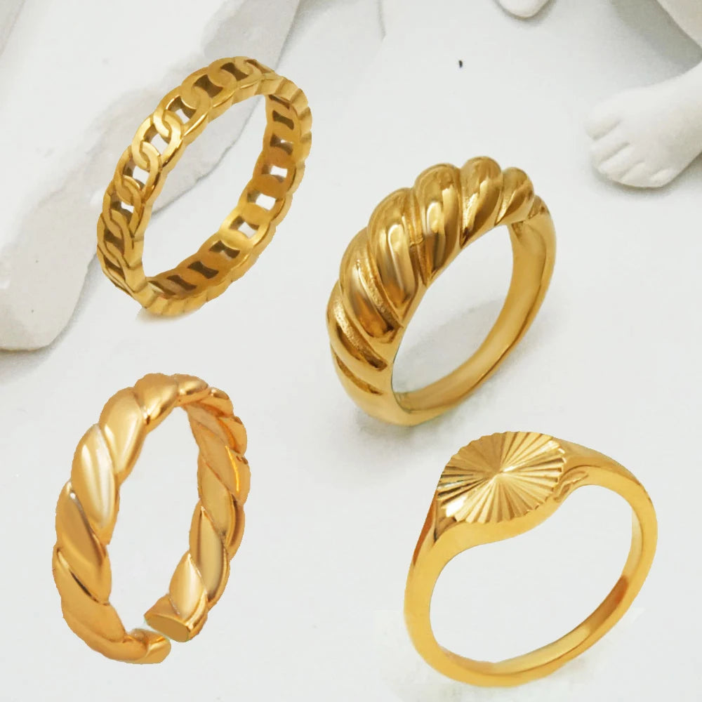 Wholesale Waterproof Jewelry Ins Popular 18K Gold Plated Croissant Dome Ring 316L Stainless Steel Chunky Rings for Women